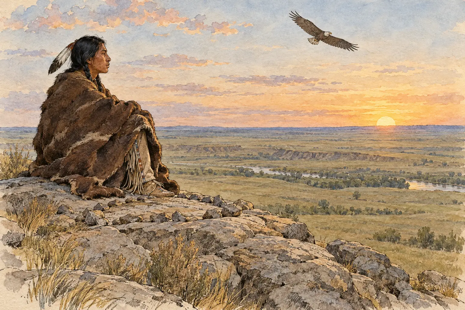 A young man fasting alone on a hilltop to seek a vision