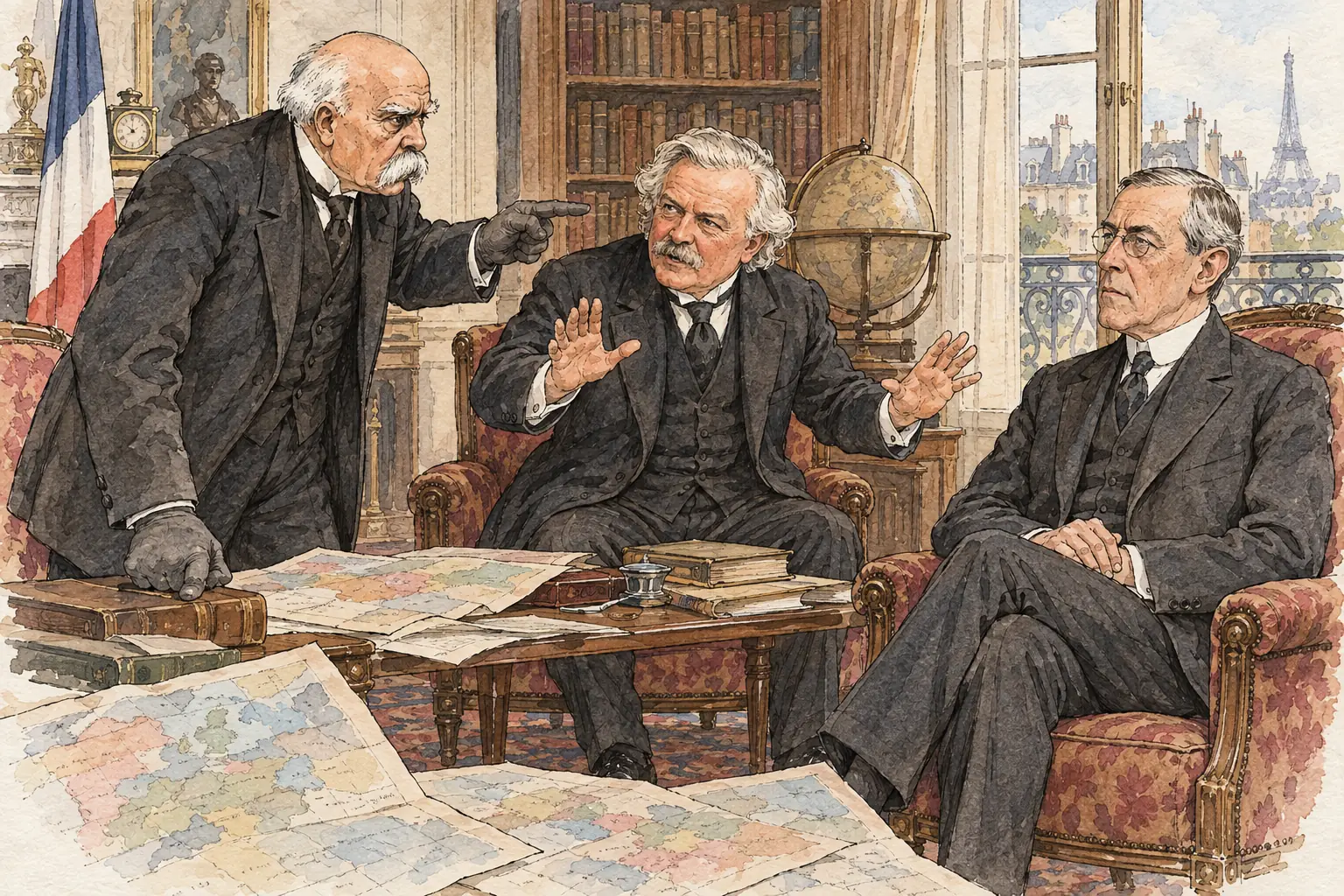 Clemenceau and Wilson clashed repeatedly at the Paris Peace Conference in 1919 over how harshly to treat Germany.