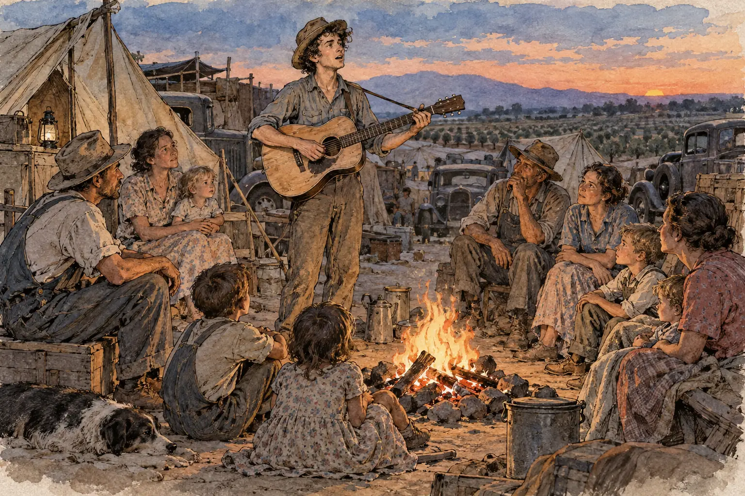 Folk singers such as Woody Guthrie sang about the lives of Dust Bowl migrants and poor workers