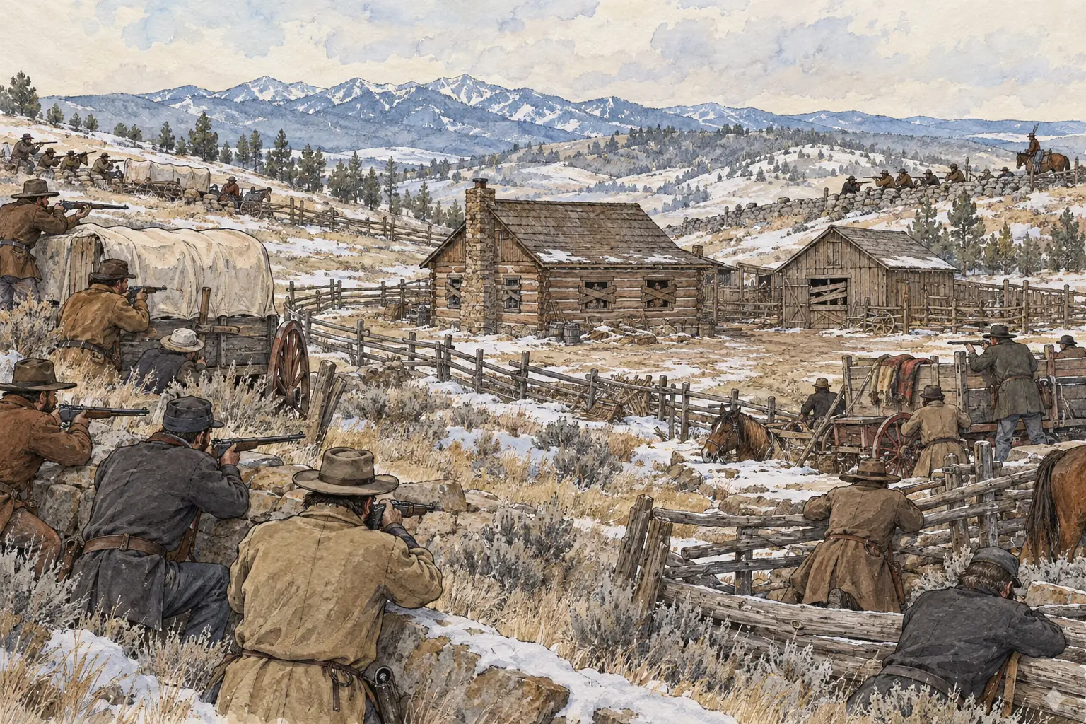 The invaders are besieged in turn at the TA Ranch by a posse of local men