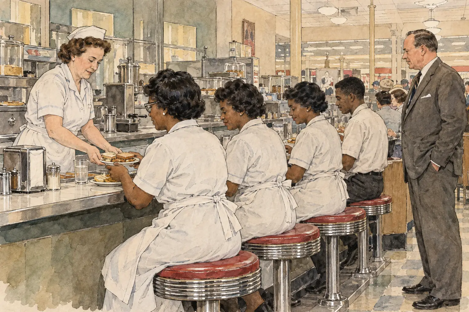 On 25 July 1960 the Greensboro Woolworth's served its first Black customers at the lunch counter: four of its own Black employees.