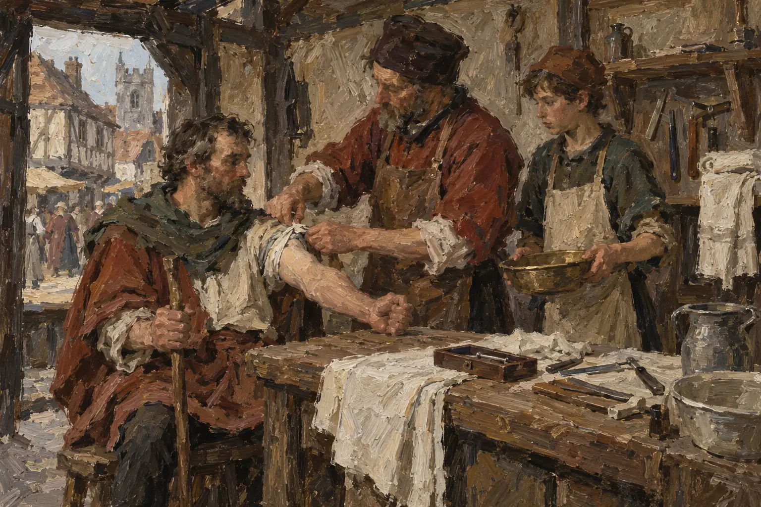 Physicians and barber surgeons let blood by cutting a vein or applying leeches, to reduce a supposed excess of that humour.