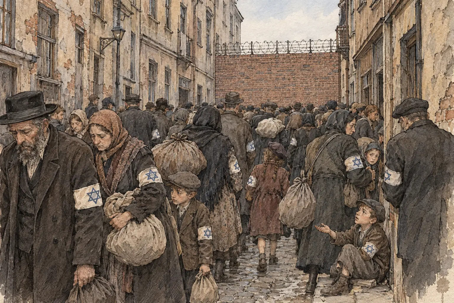 The Warsaw ghetto, where starvation, disease and forced labour caused high death rates