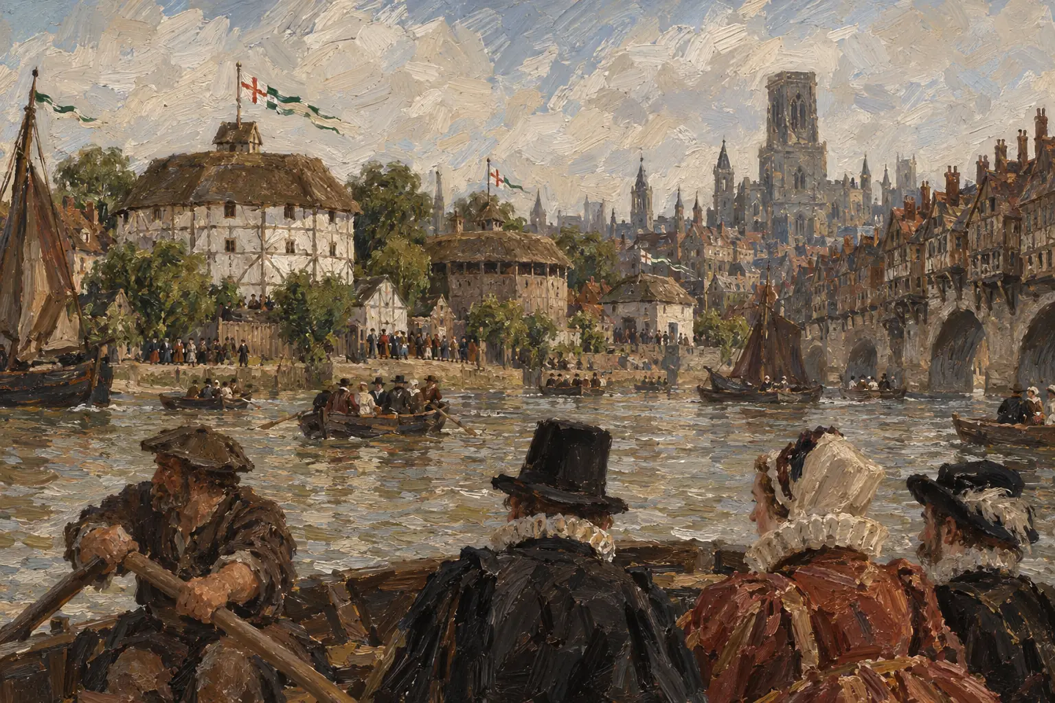 The timbers were used to build the Globe on Bankside in 1599, among bear-baiting arenas and other playhouses