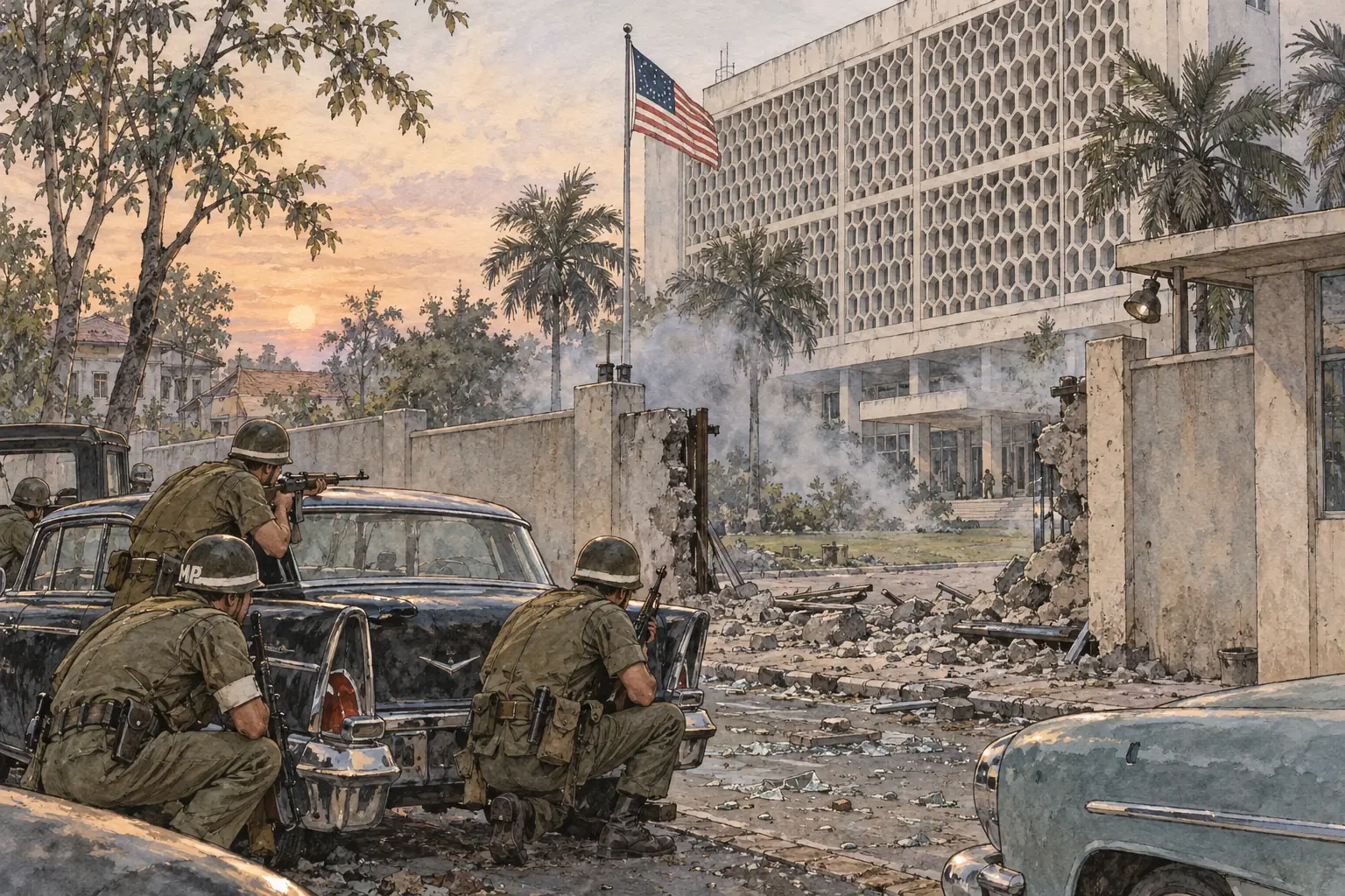 Early on 31 January 1968 Vietcong commandos broke into the grounds of the US Embassy in Saigon and held out for hours