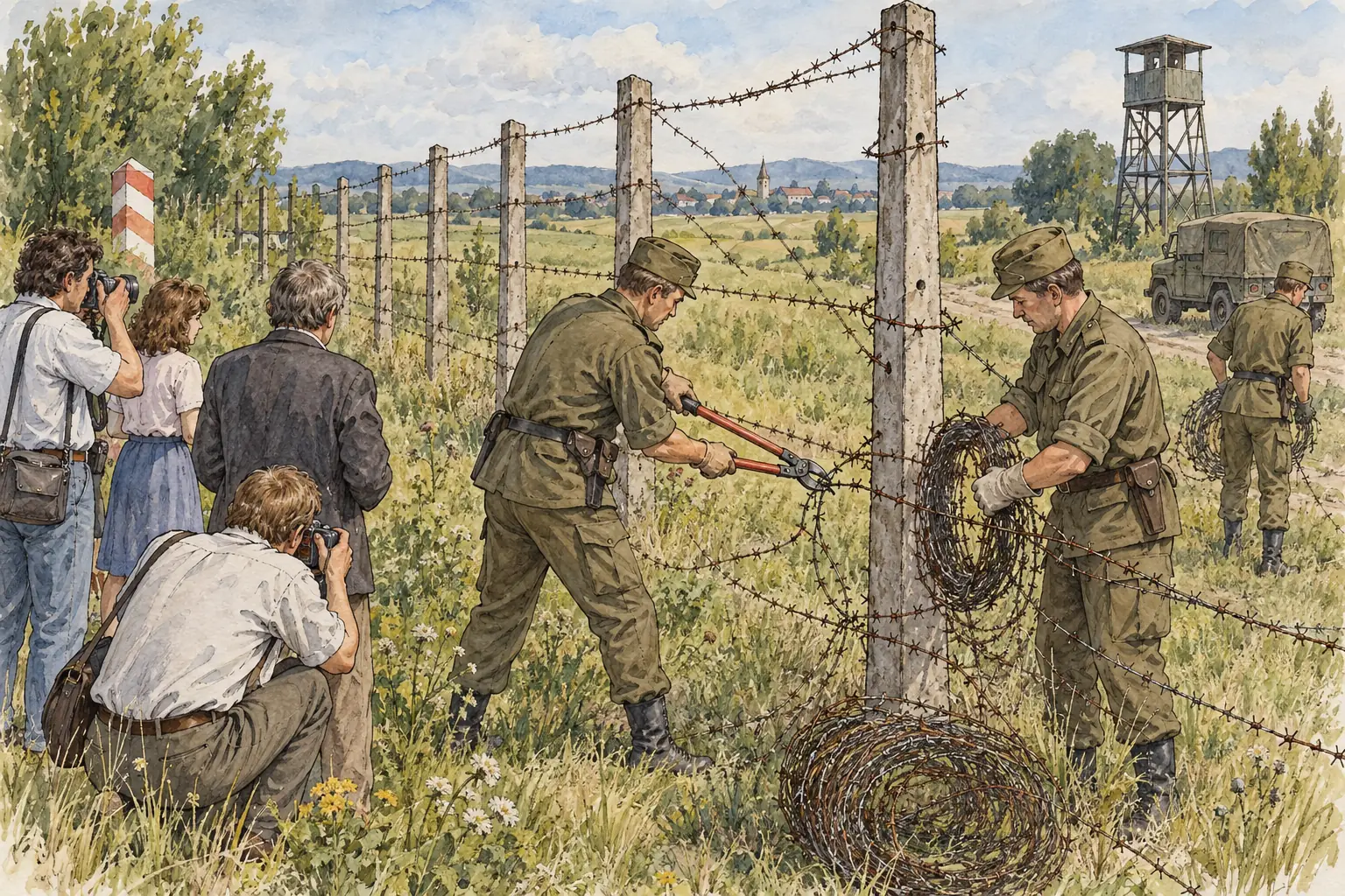 Hungary began removing its border fence with Austria in May 1989