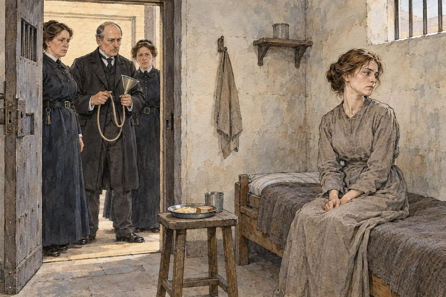 Imprisoned suffragettes went on hunger strike, and from 1909 the government had them force-fed
