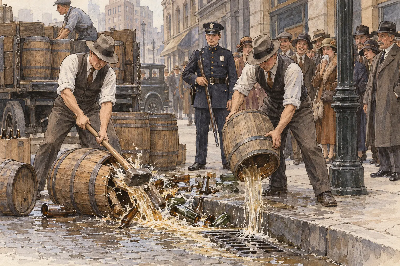 Prohibition agents poured confiscated alcohol into the drains, but with only about 2,000 federal agents they could not stop the trade.