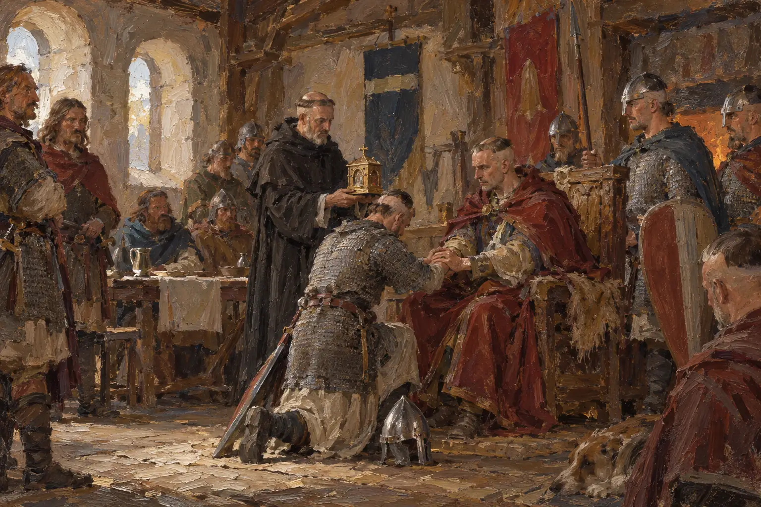 Tenants-in-chief swore homage to the king for their lands, and knights did the same to the lords who granted them smaller estates.