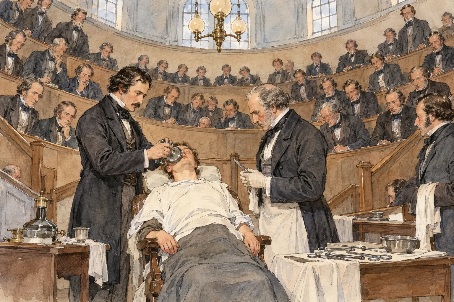 In 1846 William Morton used ether in a public demonstration, but ether was flammable, caused sickness and was slow to take effect.