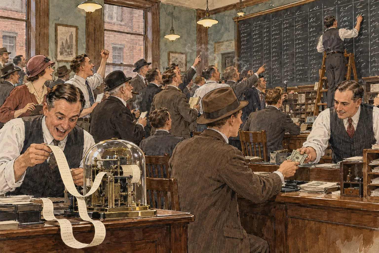 In the late 1920s ordinary Americans bought shares, many of them on margin with borrowed money, and the Dow Jones index rose from 63 in 1921 to 381 in September 1929.