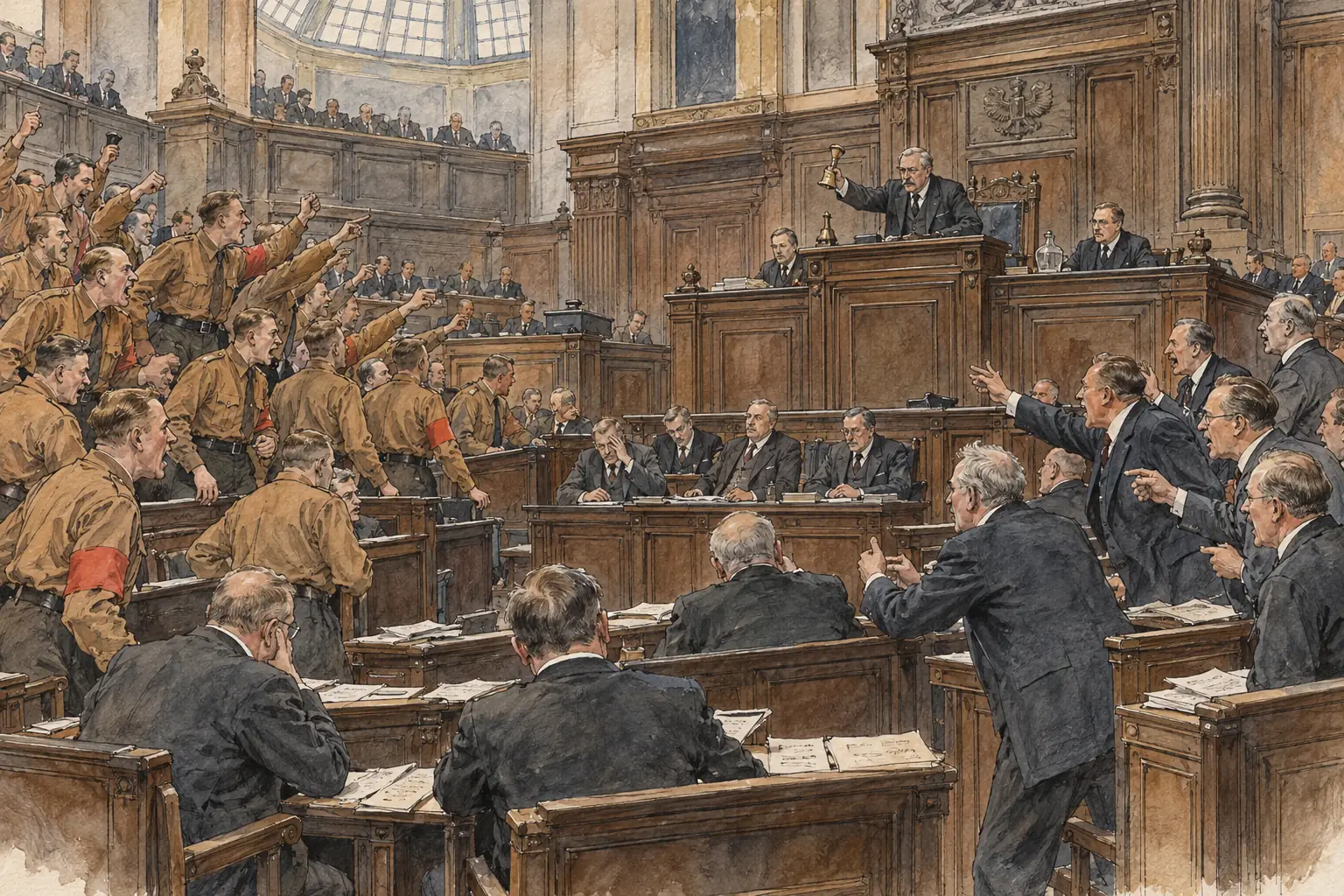 After the July 1932 election the Nazis were the largest party in the Reichstag, but no party or coalition had a majority, so stable government became impossible.