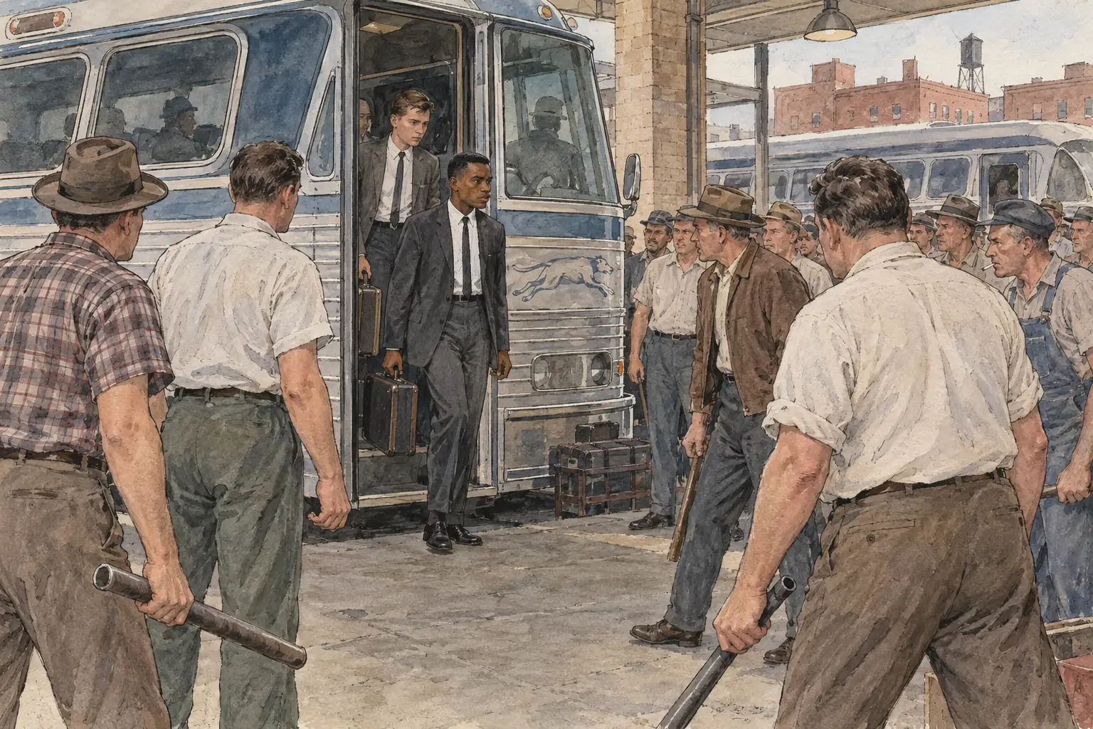 Riders on the second bus were beaten by a Klan mob at the Birmingham terminal, and the police were slow to arrive