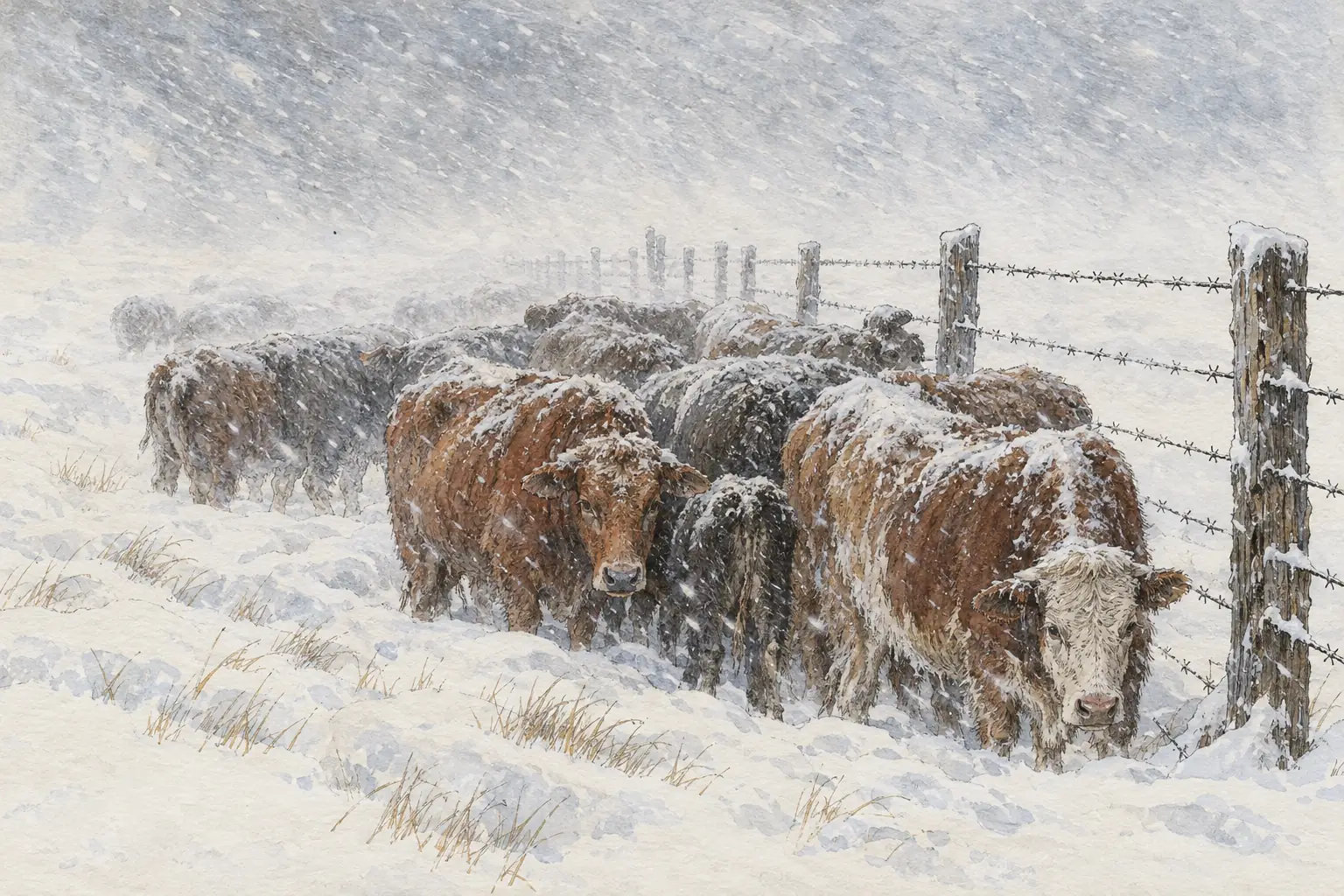 After a summer of drought on overgrazed ranges, the blizzards of the winter of 1886-87 left weakened cattle unable to reach the grass under the snow.