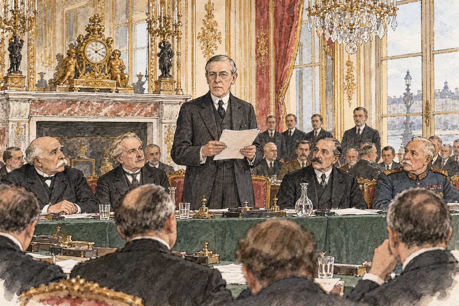 Wilson presented the draft Covenant of the League to the peace conference in Paris on 14 February 1919.