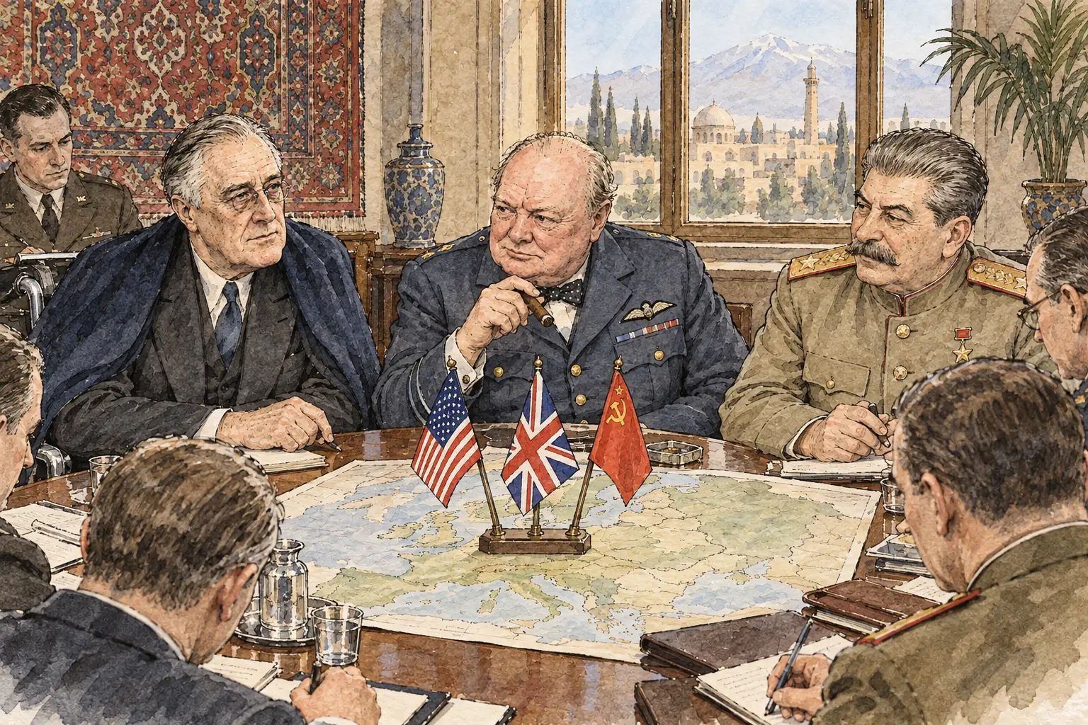 At Tehran in November 1943 Roosevelt, Churchill and Stalin agreed to open a second front in France