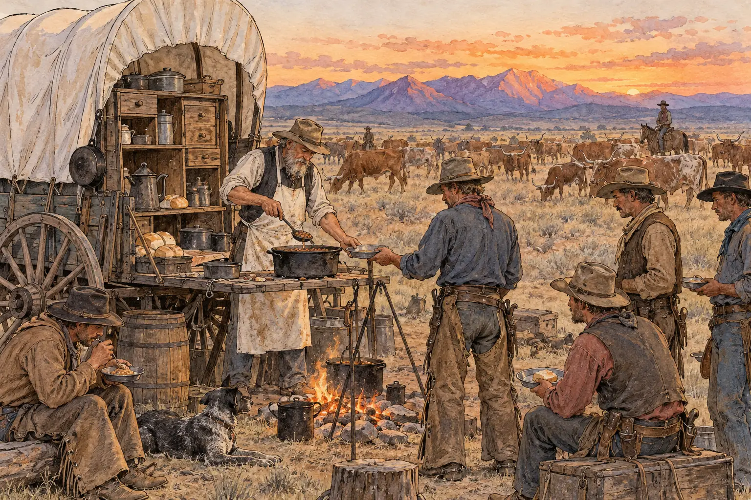 Charles Goodnight is credited with inventing the chuck wagon, which carried the food and cooking gear for cowboys on a long drive.
