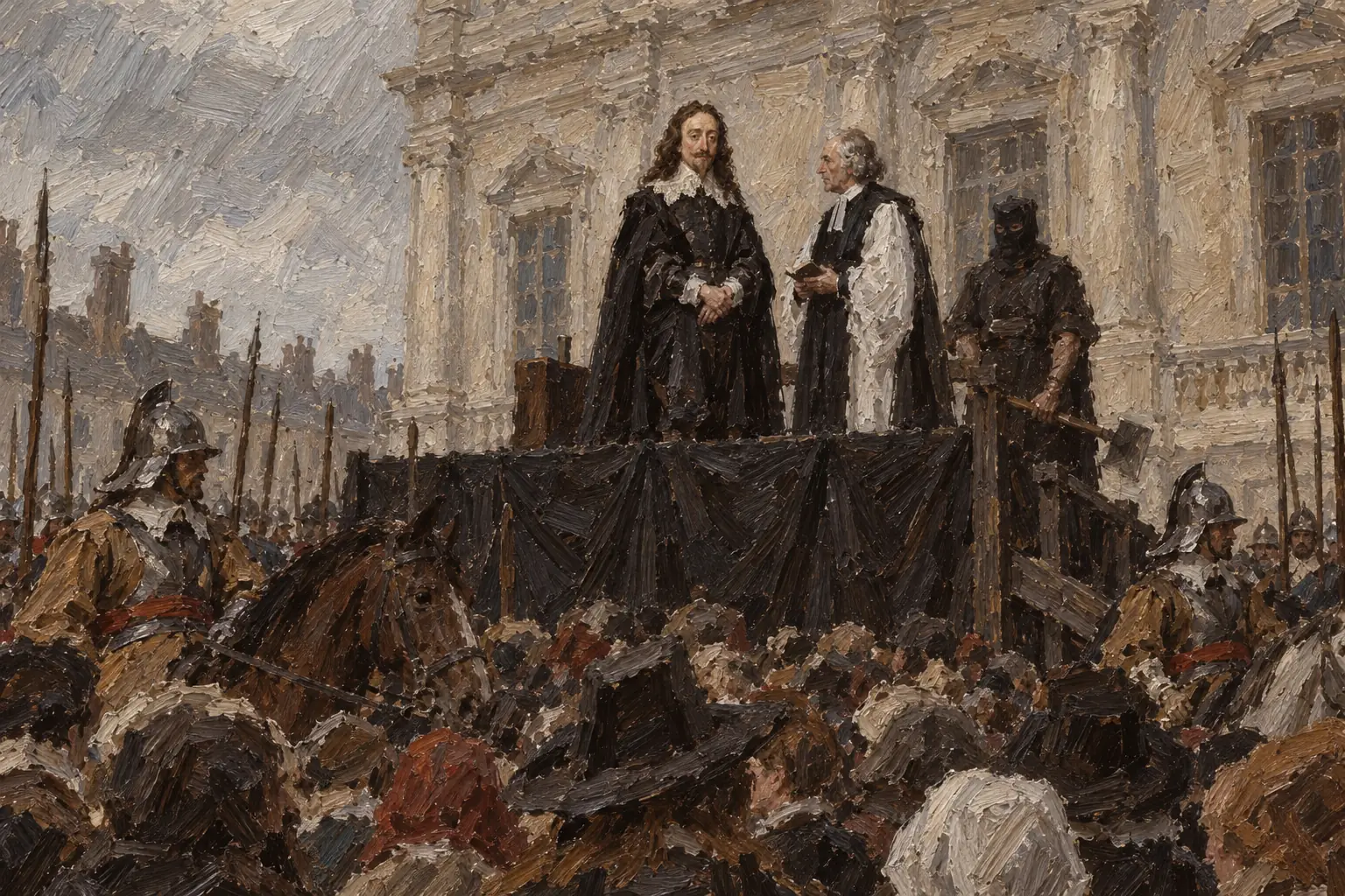 On 30 January 1649 he was beheaded on a scaffold outside the Banqueting House in Whitehall