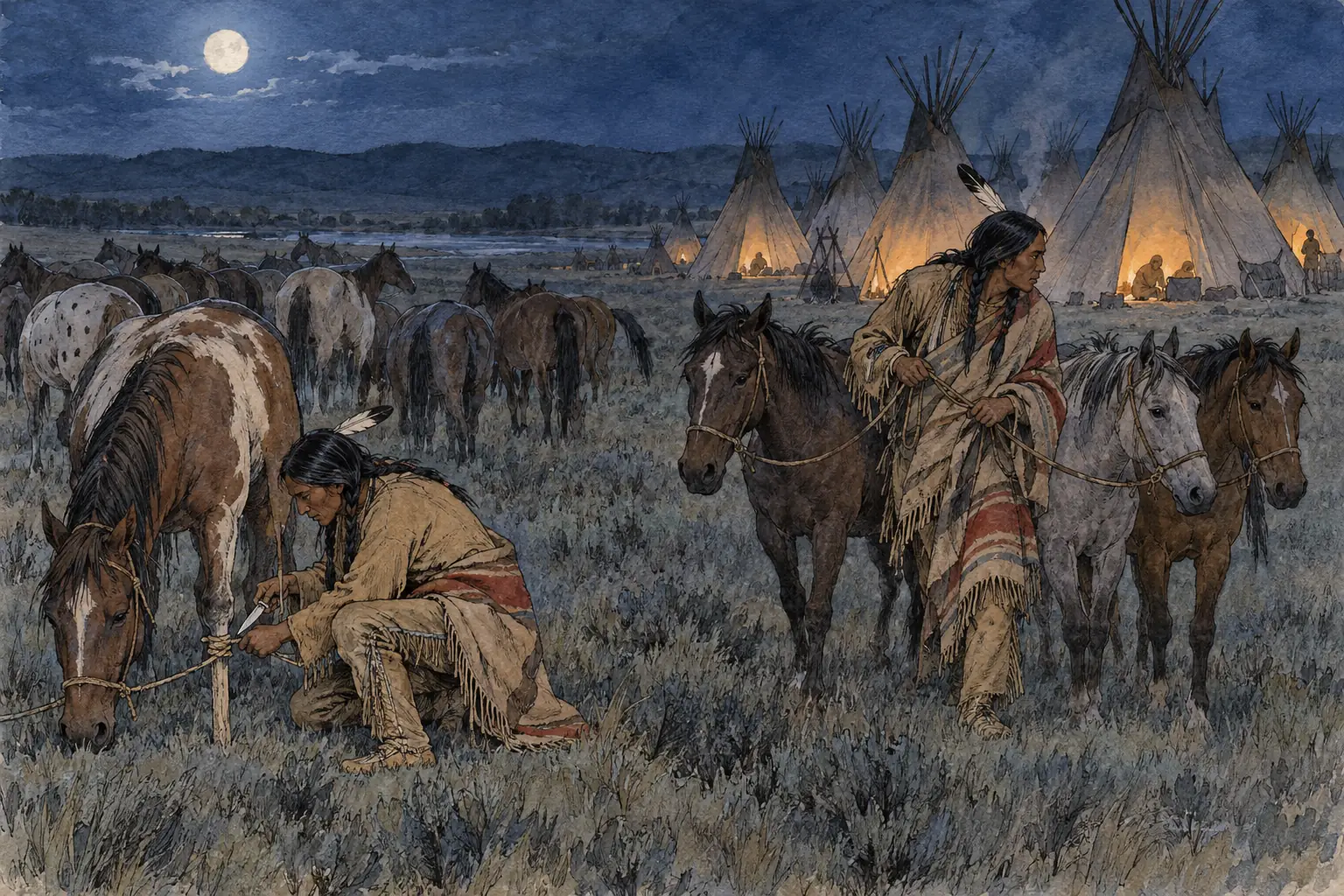 A raid to take horses from a rival band, a common aim of Plains warfare