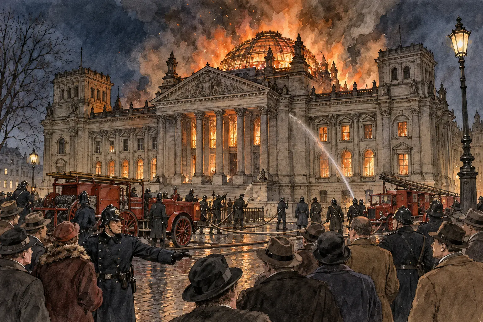 The Reichstag burned on 27 February 1933, and a young Dutch communist, Marinus van der Lubbe, was arrested at the scene.
