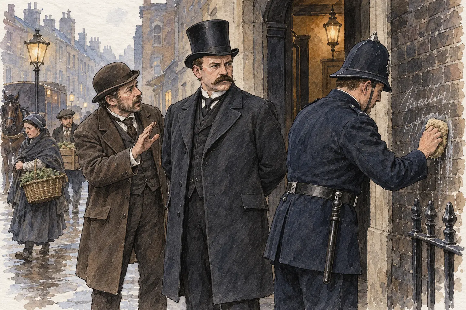 On 30 September 1888 writing in Goulston Street was wiped away on Metropolitan Police orders to prevent anti-Jewish riots, without consulting the City of London Police