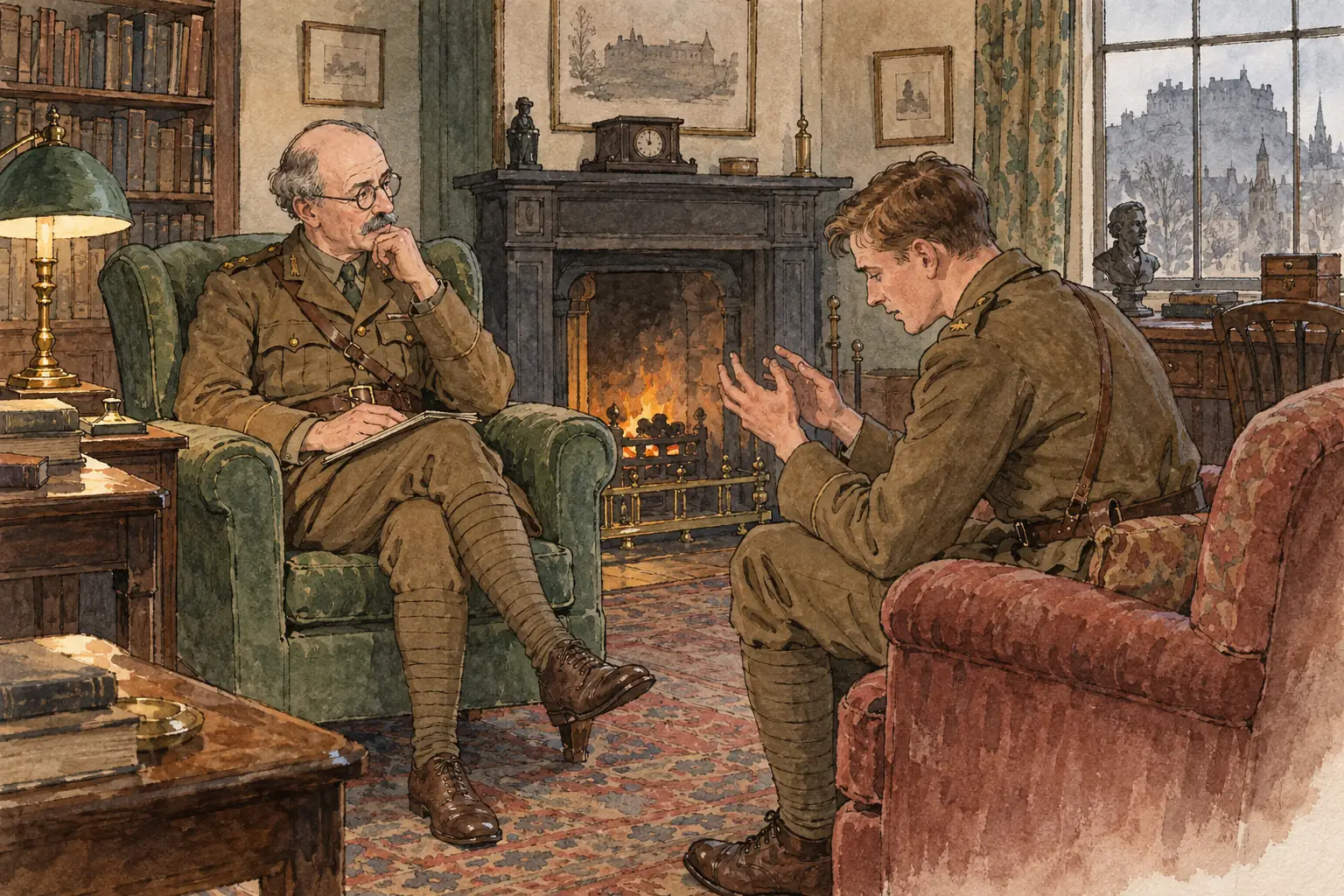 William Rivers treated officers with shell shock at Craiglockhart War Hospital by talking through their experiences with them.