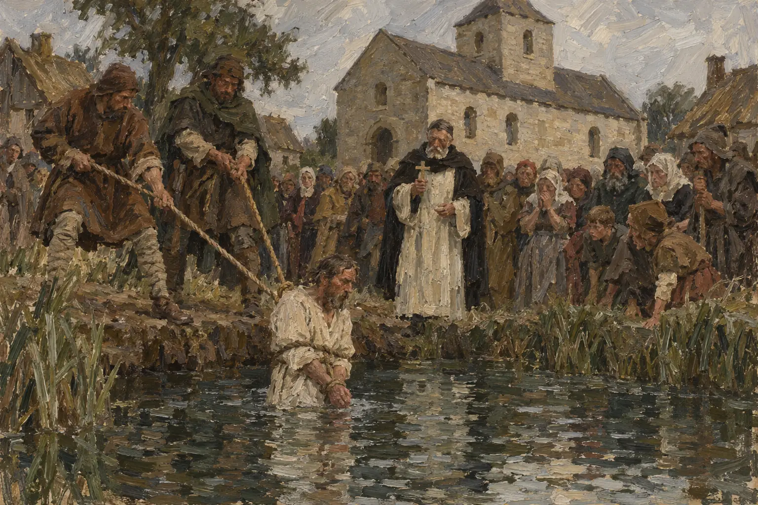 Trial by cold water, where sinking in the blessed water was a sign of innocence
