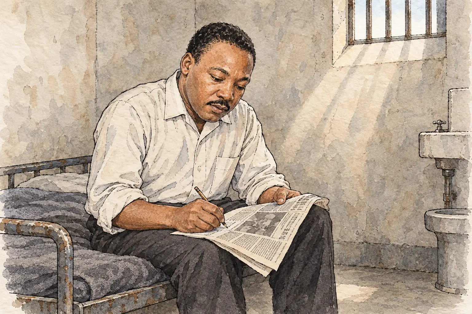 In his cell King began his 'Letter from Birmingham Jail' in the margins of a newspaper