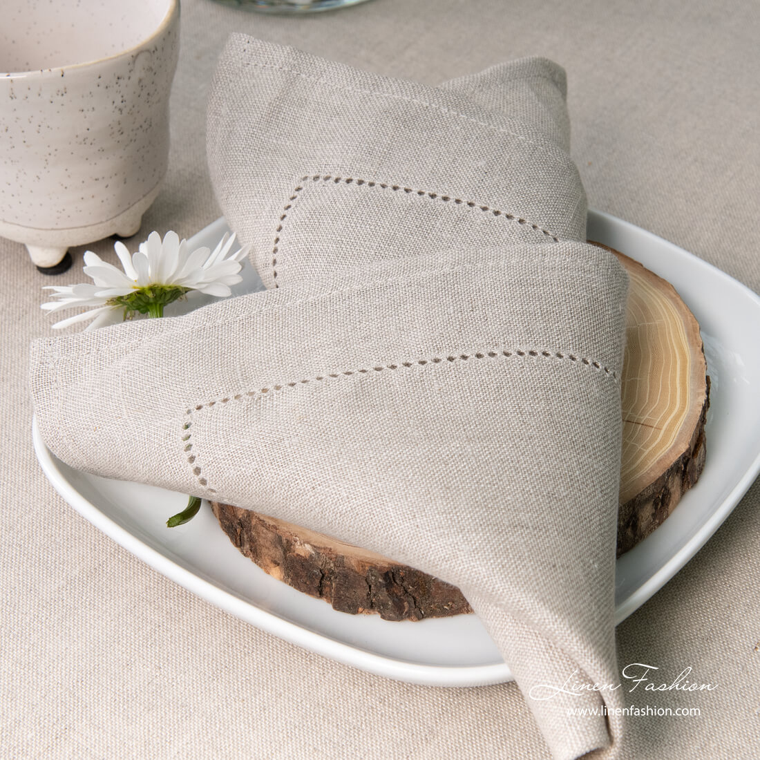 Grey linen napkin with hemstitch
