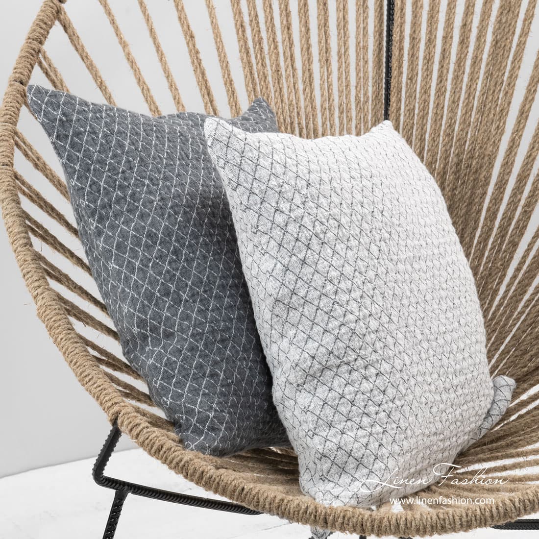 Linen cushion cover in white color, sienna.