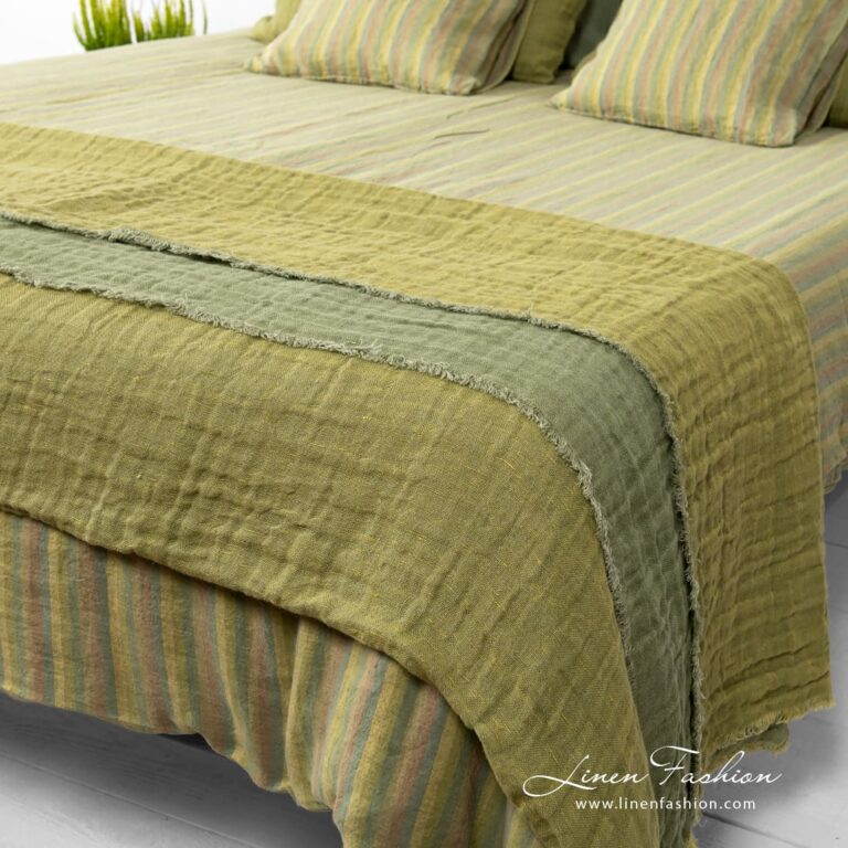 Bed linen collection in green color.