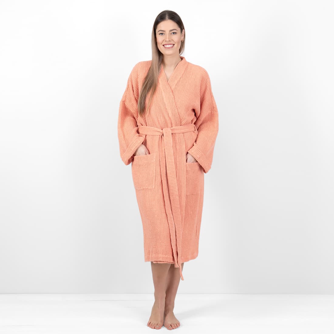 linen cotton peach bathrobe.