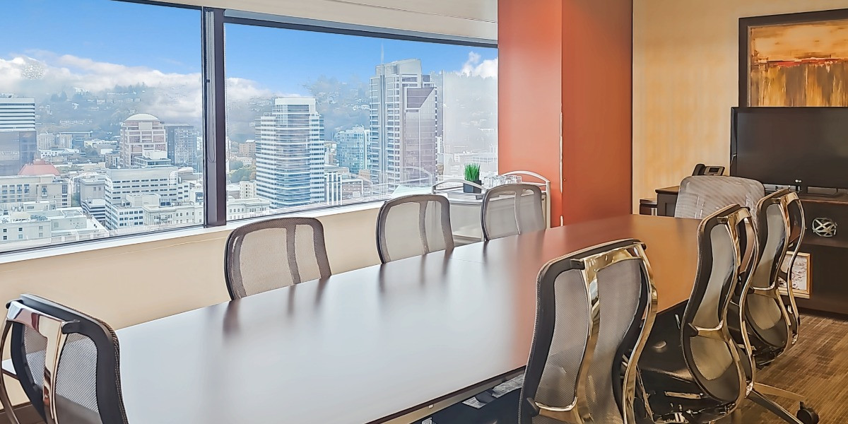 Boardroom overlooking downtown Portland at Regus US Bancorp Tower