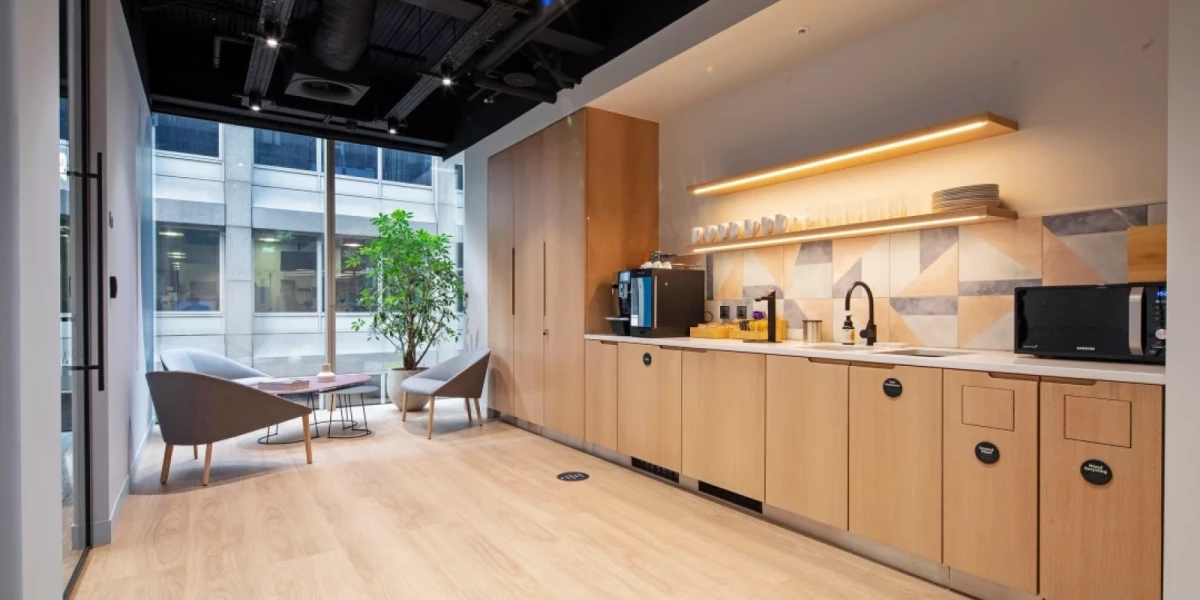 Kitchen space at Industrious 70 St Mary Axe