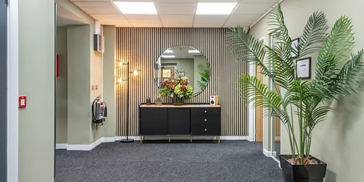 Refurbished corridor and reception area at Battersea Business Centre