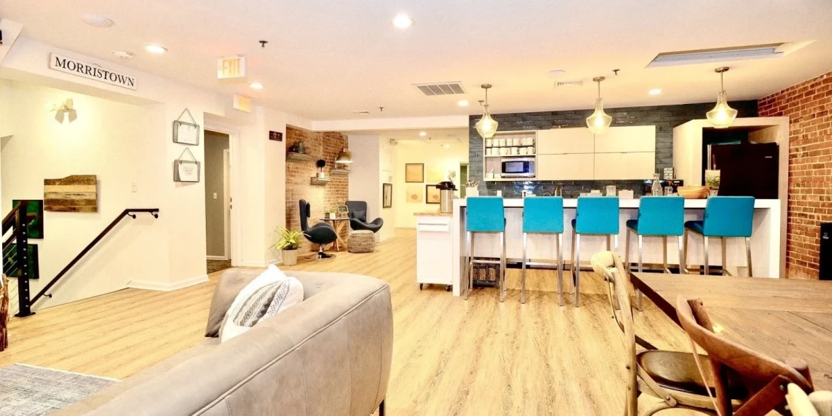Café available for relaxation during breaks. Exclusively at En Masse Coworking, Morristown.