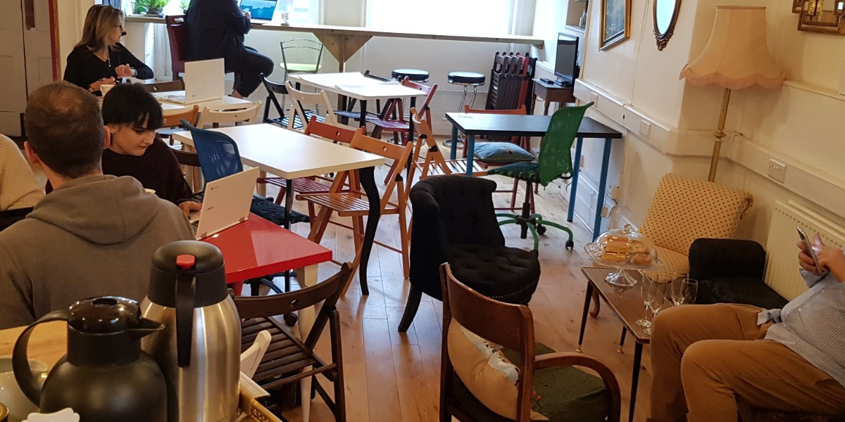 Members working in the coworking lounge