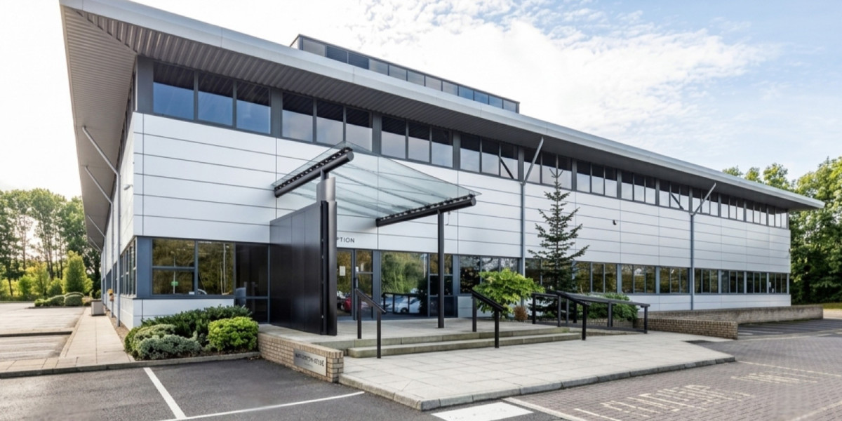 Glass-fronted Rutherford House on Birchwood Park, Warrington