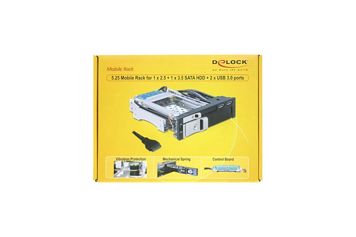 DeLOCK 5.25 Mobile Rack for 1 x 2.5 + 1 x 3.5 SATA HDD + 2 x USB 3.0 Ports