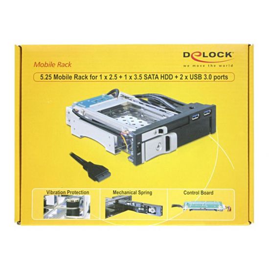 DeLOCK 5.25 Mobile Rack for 1 x 2.5 + 1 x 3.5 SATA HDD + 2 x USB 3.0 Ports