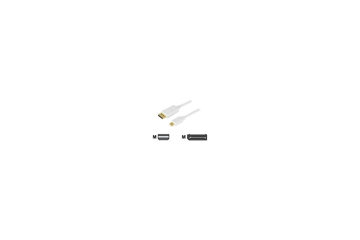 DELTACO Mini DisplayPort til Displayport kabel 2 m Hvid
