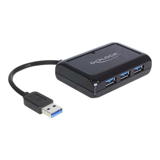 DeLock USB 3.0 Hub 3 Port + 1 Port Gigabit LAN 10/100/1000 Mb/s - netværksadapter