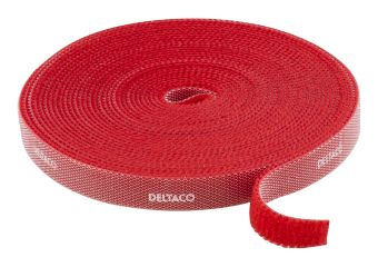 DELTACO Hook and loop fastener cable ties, width 9mm, 5m, red