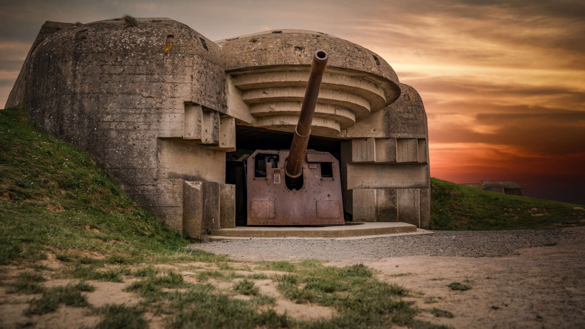 Atlantic wall concret German WW2 Gun emplacement bunker battery