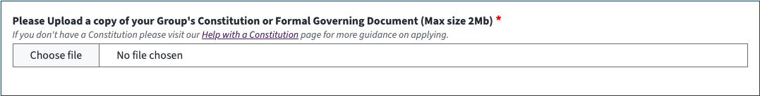 A screen shot of the file uploader for your groups constitution