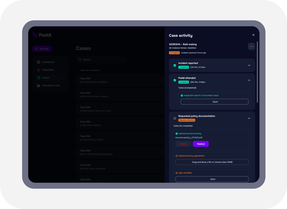 Paddl notifications of the claim progress delivered to all stakeholders
