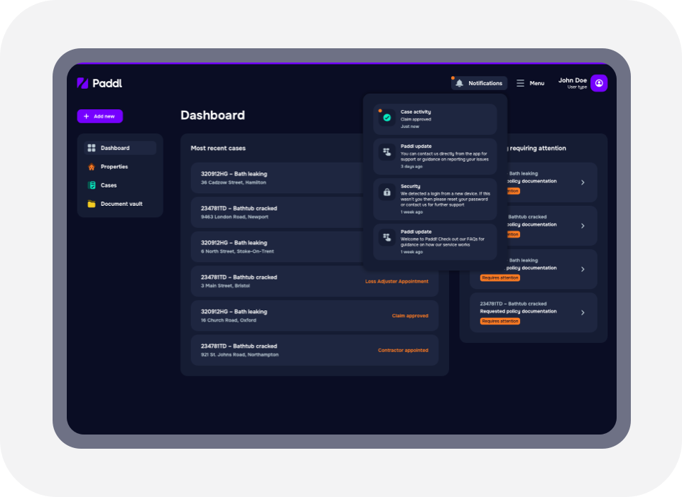 Transparent claim documentation stored within the portal