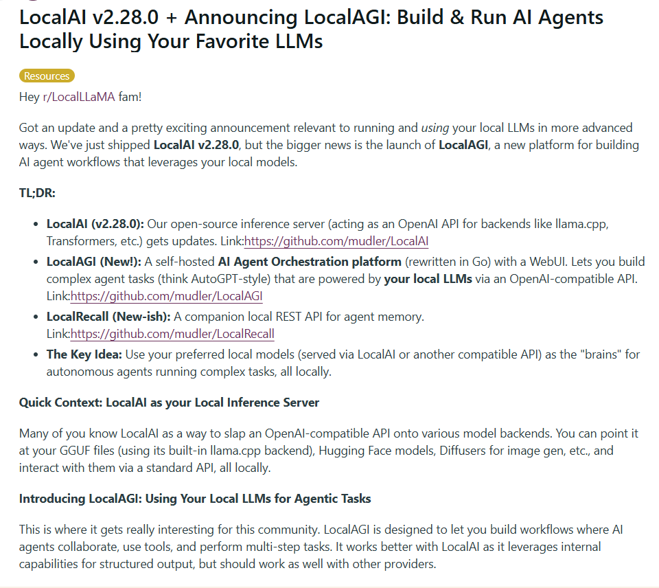LocalAGI being promoted in reddit