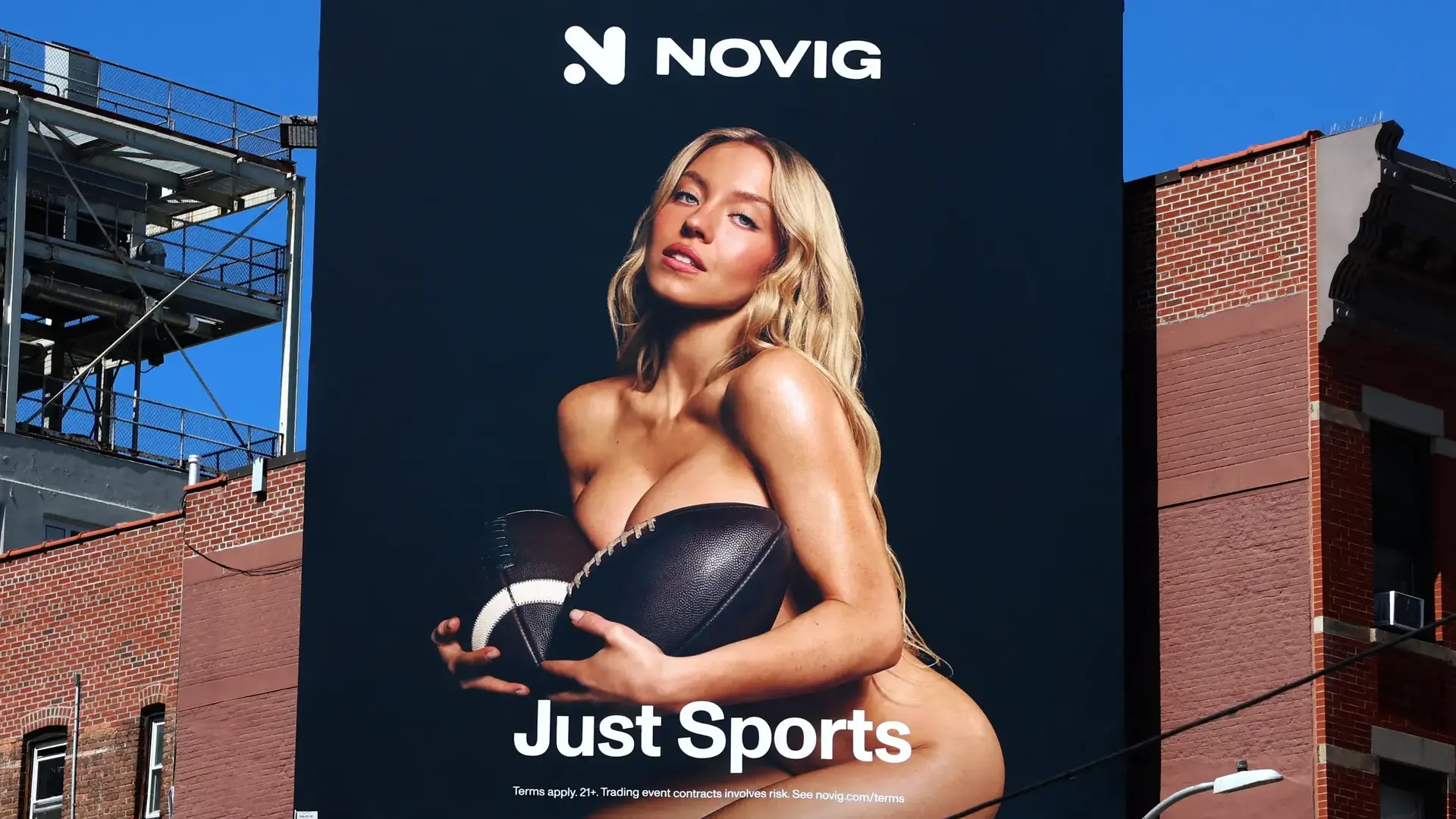 Mandatory Credit: Photo by Guerin Charles/ABACA/Shutterstock (17153365g) Actress Sydney Sweeney on the controversial sports betting ad in Times Square, New York on September 15, 2026. Female athletes have reacted with anger and incredulity to a "hypersexualized" advertising campaign featuring a nude or minimally clad Sydney Sweeney posing with sports equipment. Sydney Sweeney Controversial Sports Ad - NYC, New York city, United States - 15 Sep 2026