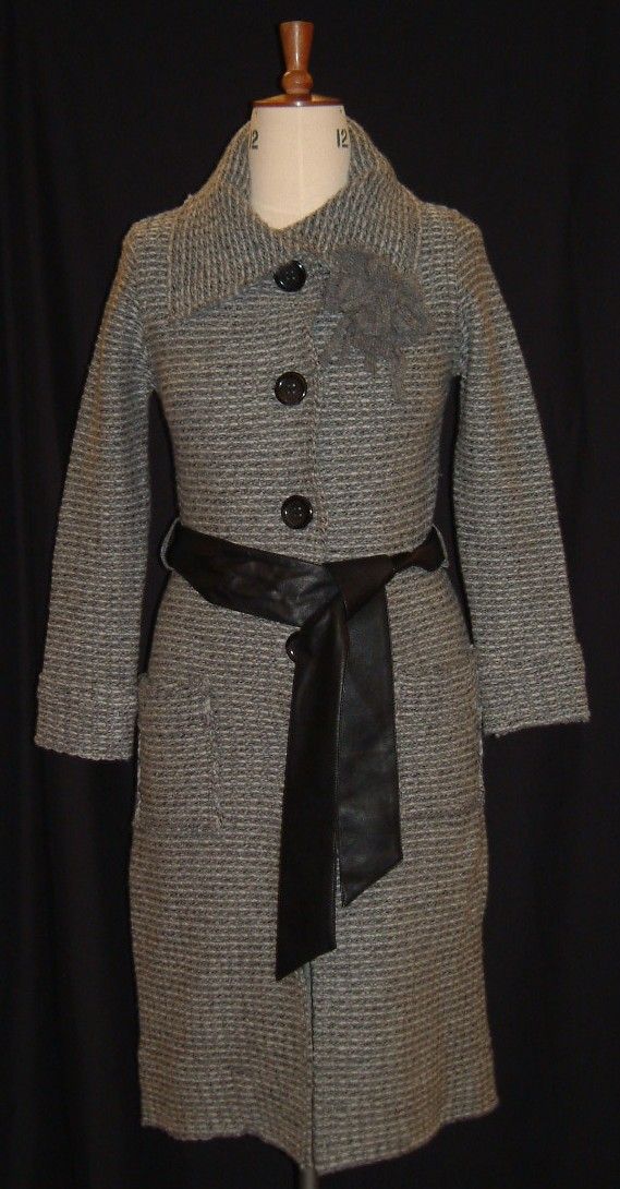 Grey M&S Autograph coat from 2006 with black belt and buttons